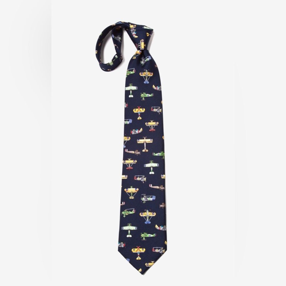 Vintage Alynn® 100% Silk Tie – U.S. Warplanes Navy Blue Air Force Military Print - Picture 2 of 4